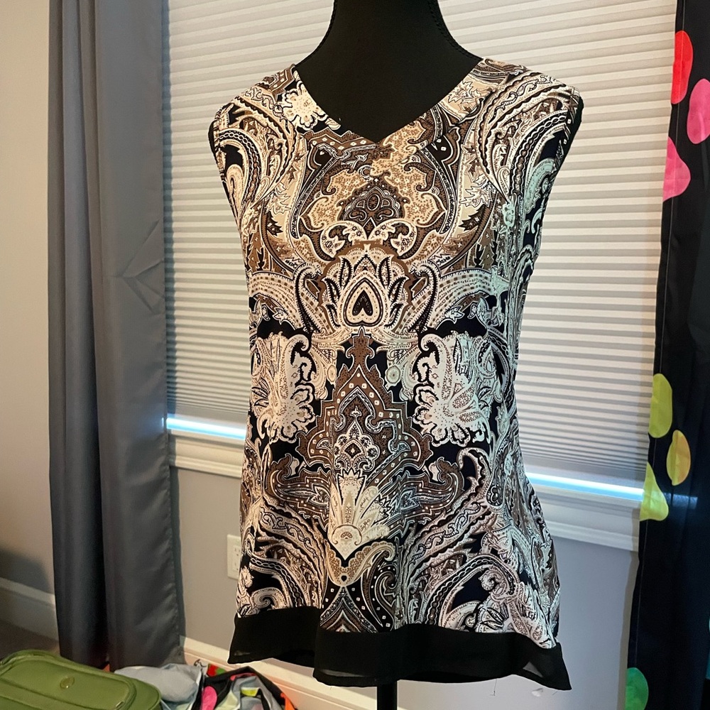 Cleo Black and Brown Paisley V-Neck Blouse - Picture 3 of 8